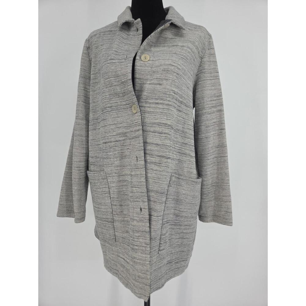 Eileen Fisher Utility Jacket Large Gray Textured‎ Organic Cotton  Coat